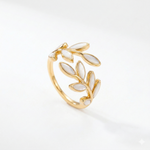 Pure - White Opal Leaf Adjustable Ring