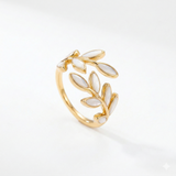 BAGUE BLANC OPALE FEUILLE RÉGLABLE