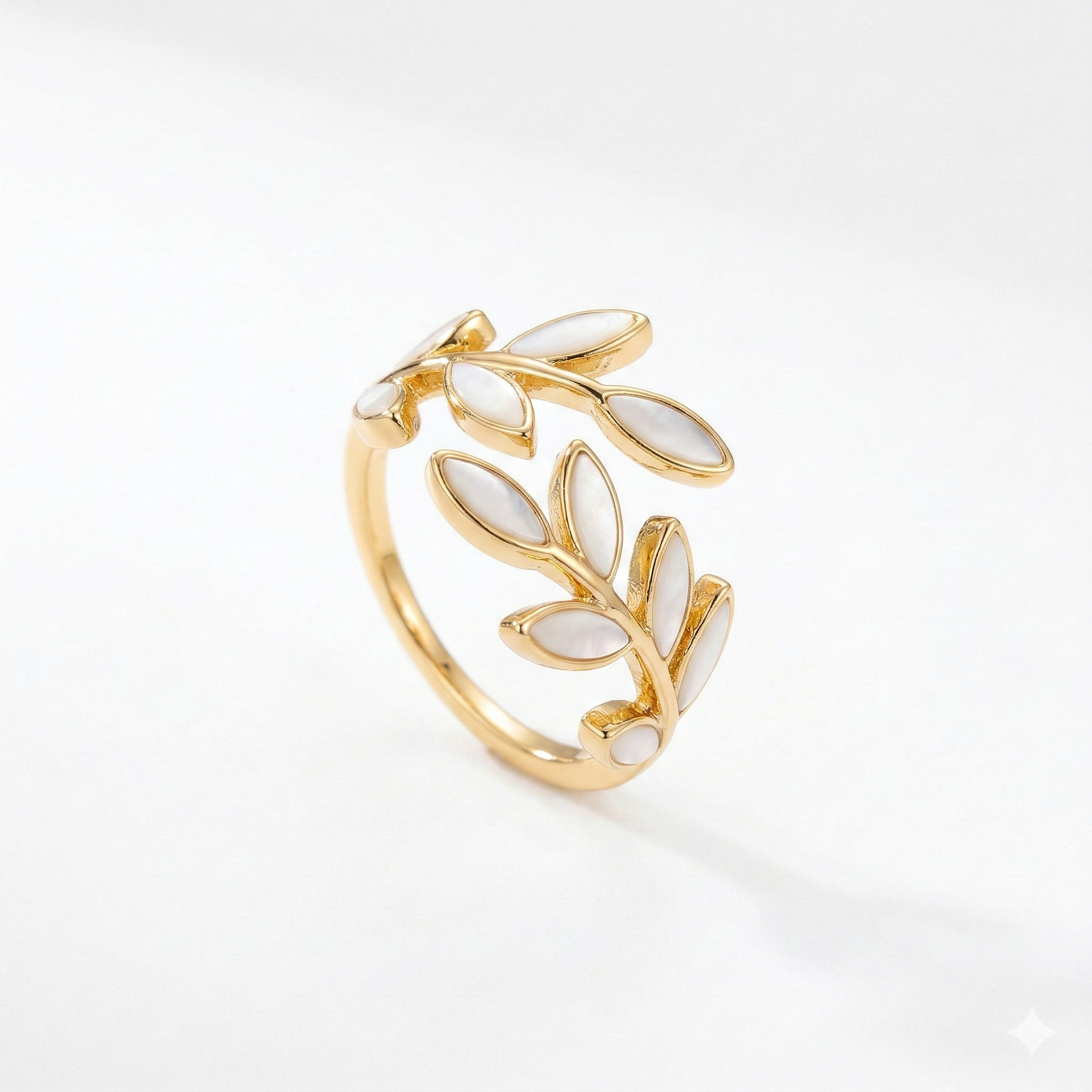 BAGUE BLANC OPALE FEUILLE RÉGLABLE