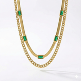 Sorella Gem Double-Layer Retro Gold Necklace