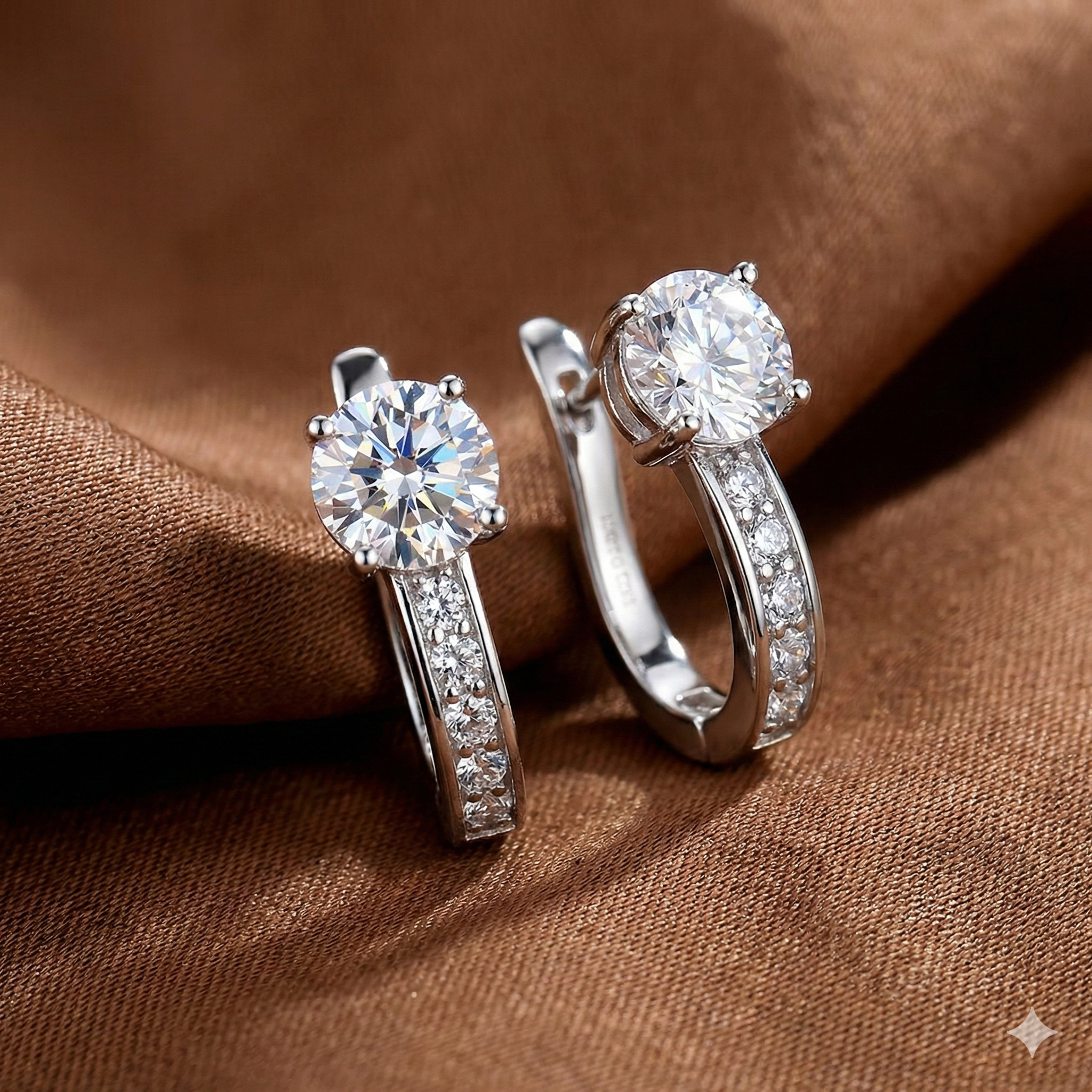 Channel Moissanite Huggie Earrings - White gold