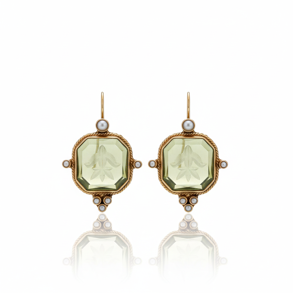 BOUCLES D'OREILLES VINTAGE VERT PERLE