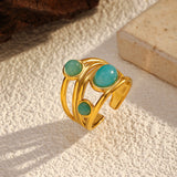 BAGUE OR FIL TURQUOISE DOUBLE PIERRE IMPOSANT