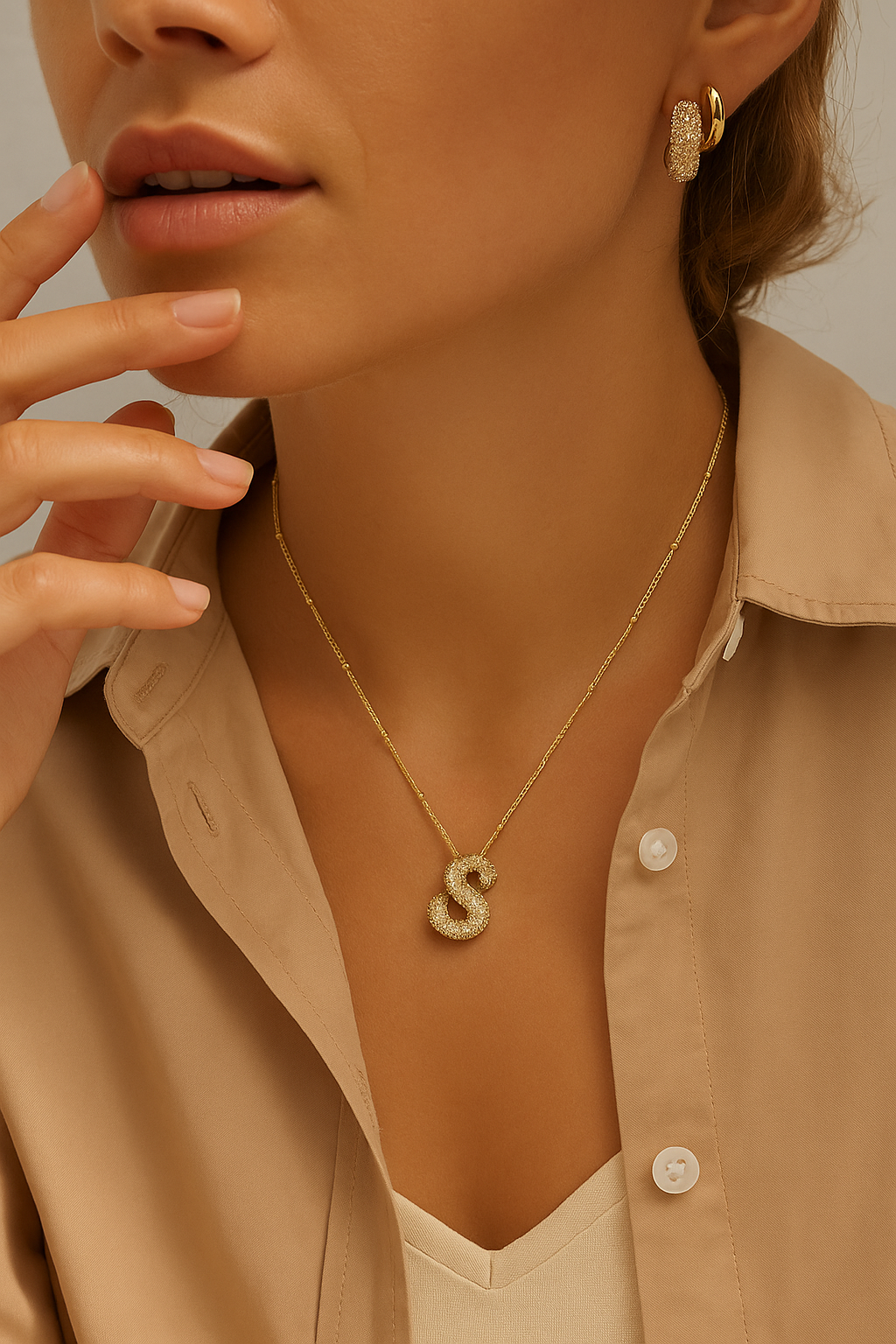 Bubble letter initial necklace set - Gold