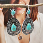 Bohemian Silver Tone Teardrop Turquoise Filigree Earrings