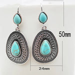 Bohemian Silver Tone Teardrop Turquoise Filigree Earrings