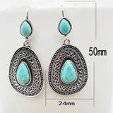 Bohemian Silver Tone Teardrop Turquoise Filigree Earrings