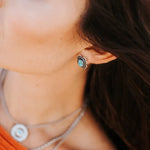 BOUCLES D'OREILLES VINTAGE ARGENT TON TURQUOISE FLEUR CLOU D'OREILLE
