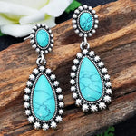 BOUCLES D'OREILLES ÉLÉGANT VINTAGE ARGENT TON TURQUOISE PENDENTIF