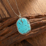 Vintage Bohemian Oval Malachite Turquoise Pendant Necklace