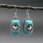 Bohemian Vintage Aztec Geometric Turquoise Drop Earrings