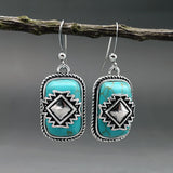 Bohemian Vintage Aztec Geometric Turquoise Drop Earrings