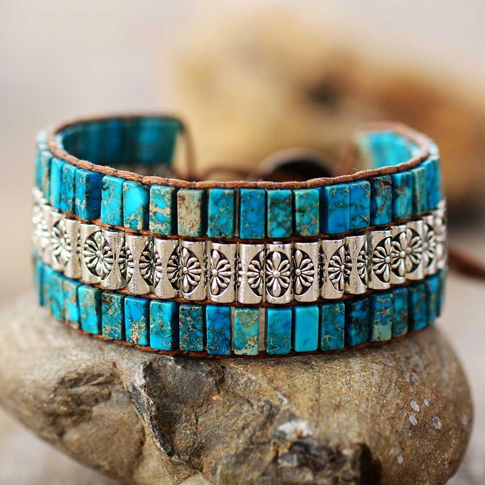 Lotus Boho Wrap Jasper Stone Bracelet