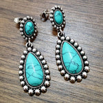 BOUCLES D'OREILLES ÉLÉGANT VINTAGE ARGENT TON TURQUOISE PENDENTIF