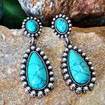 BOUCLES D'OREILLES ÉLÉGANT VINTAGE ARGENT TON TURQUOISE PENDENTIF