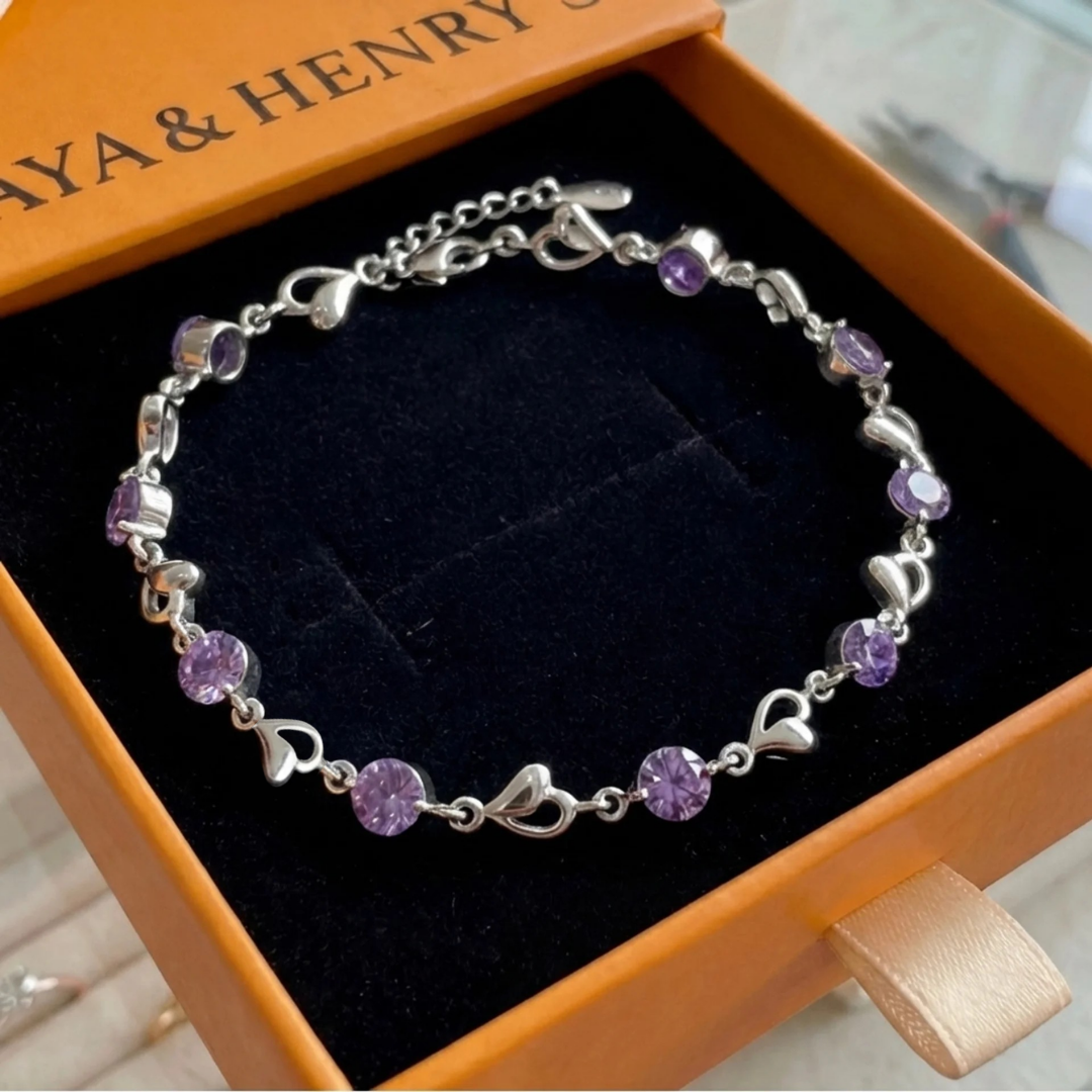 Bracelet Cœur Breloque Améthyste | Or Blanc