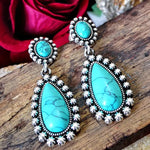 BOUCLES D'OREILLES ÉLÉGANT VINTAGE ARGENT TON TURQUOISE PENDENTIF