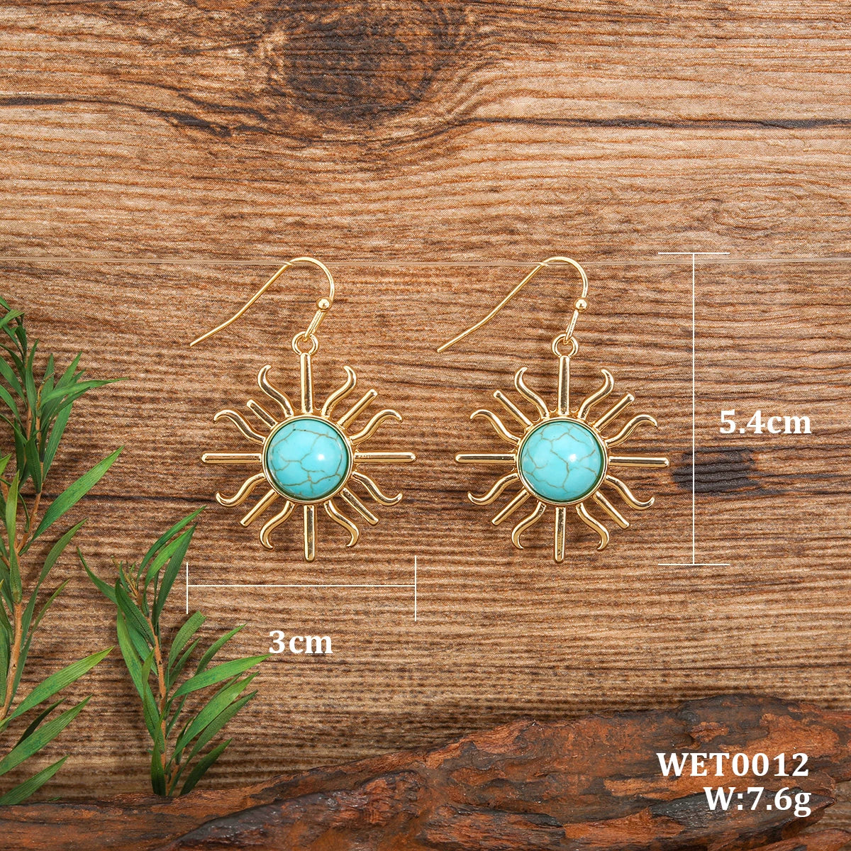 BOUCLES D'OREILLES WESTERN BOHÈME SOLEIL FORME TURQUOISE GOUTTE