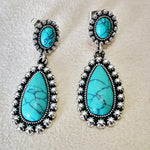 BOUCLES D'OREILLES ÉLÉGANT VINTAGE ARGENT TON TURQUOISE PENDENTIF