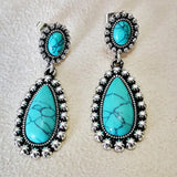 BOUCLES D'OREILLES ÉLÉGANT VINTAGE ARGENT TON TURQUOISE PENDENTIF