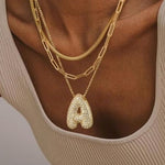Bubble letter initial necklace set - Gold