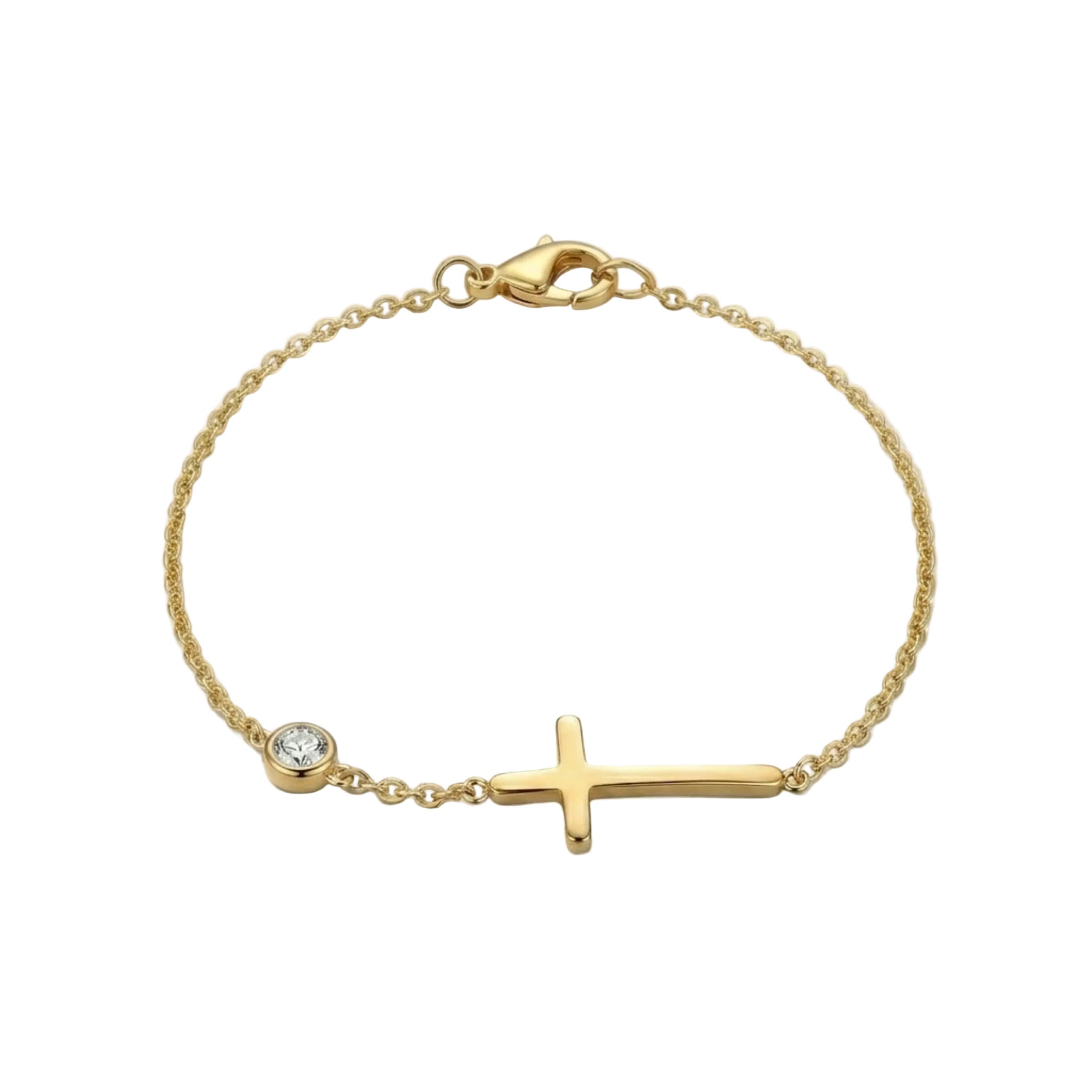 BRACELET CHAÎNE DÉLICATE CHARM CROIX LISSE ZIRCONE | OR