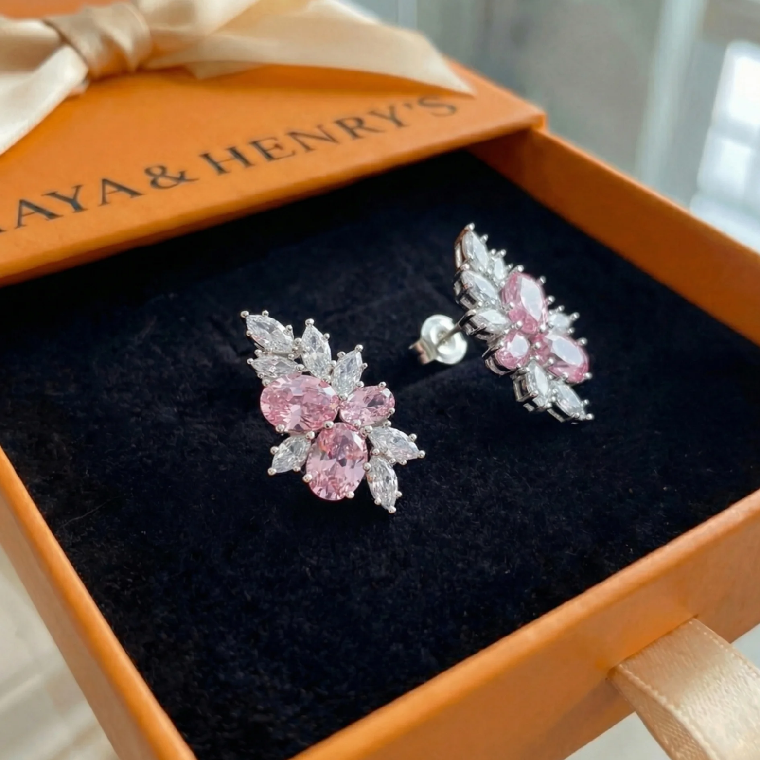 Boucles d'Oreilles Lyra Fleur Rosée | Or Blanc