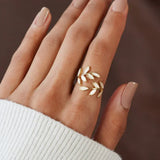 BAGUE BLANC OPALE FEUILLE RÉGLABLE