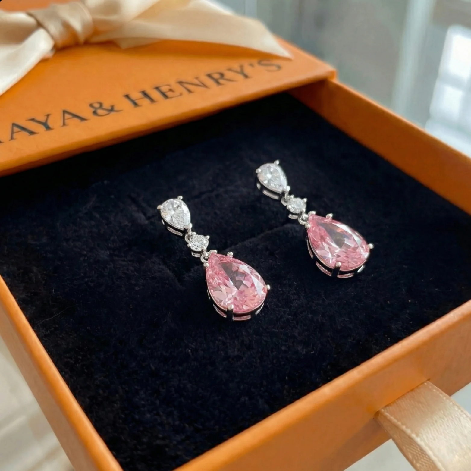 Boucles d'Oreilles Mireya Éclat Rosé Goutte | Or Blanc