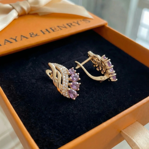 Boucles d'Oreilles Nyvella Violet Plume | Or Rose