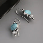 Vintage Silver Plated Turquoise & Pearl Drop Earrings
