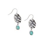 BOUCLES D'OREILLES VINTAGE BOTANIQUE TURQUOISE OVALE FEUILLE GOUTTE