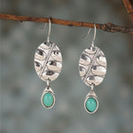 BOUCLES D'OREILLES VINTAGE BOTANIQUE TURQUOISE OVALE FEUILLE GOUTTE