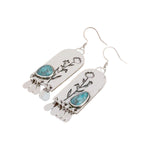BOUCLES D'OREILLES VINTAGE ARGENT DESIGN TURQUOISE FLORAL FRANGE