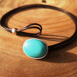 COLLIER VINTAGE CUIR CORDON TURQUOISE