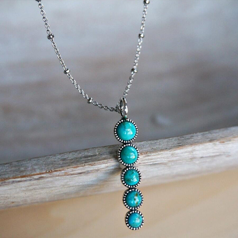 COLLIER VINTAGE ETHNIQUE TURQUOISE GÉOMÉTRIQUE MOTIF PENDENTIF