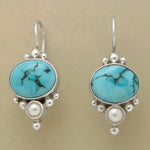 Vintage Silver Plated Turquoise & Pearl Drop Earrings