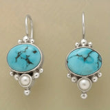 Vintage Silver Plated Turquoise & Pearl Drop Earrings