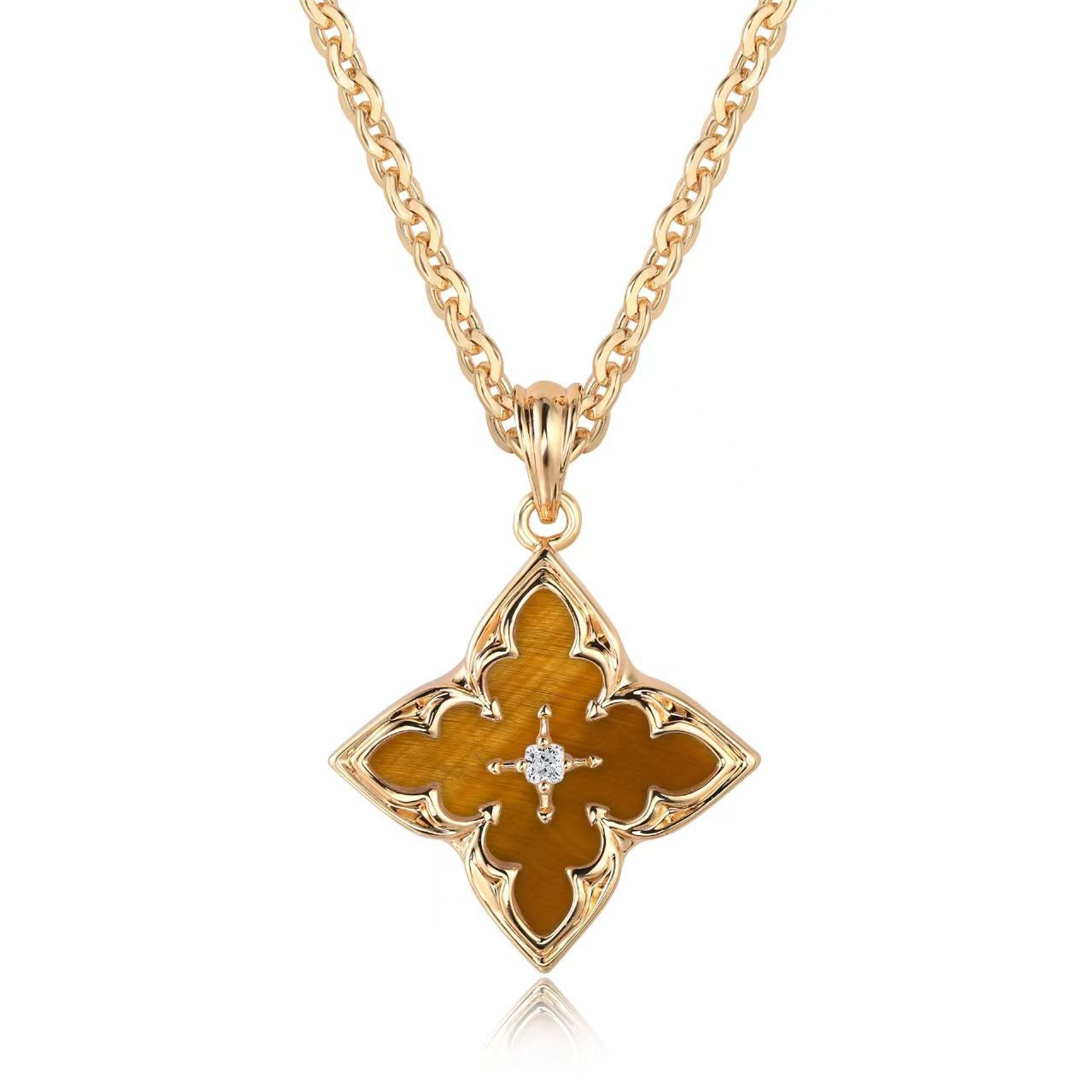 Collier Marron Trèfle Pendentif | Or