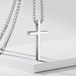 Bezel Cross Necklace | White Gold
