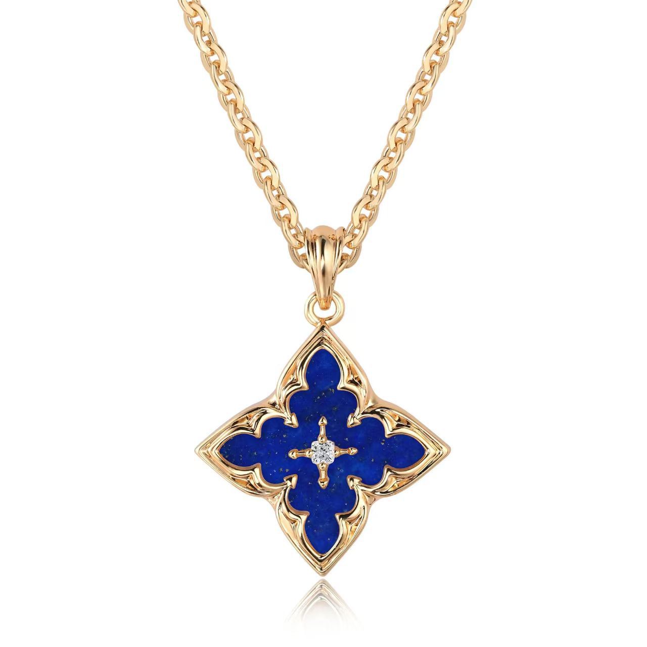 Collier Bleu Trèfle Pendentif | Or