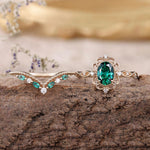 Aurelle Emerald Crown Ring Set | Rose Gold