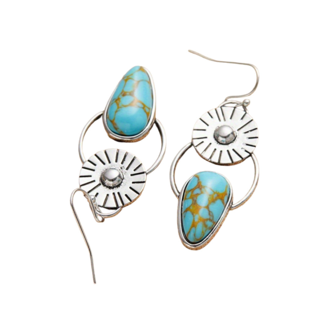 BOUCLES D'OREILLES VINTAGE FAIT MAIN SOLEIL RAYONNANT TURQUOISE GOUTTE