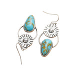BOUCLES D'OREILLES VINTAGE FAIT MAIN SOLEIL RAYONNANT TURQUOISE GOUTTE