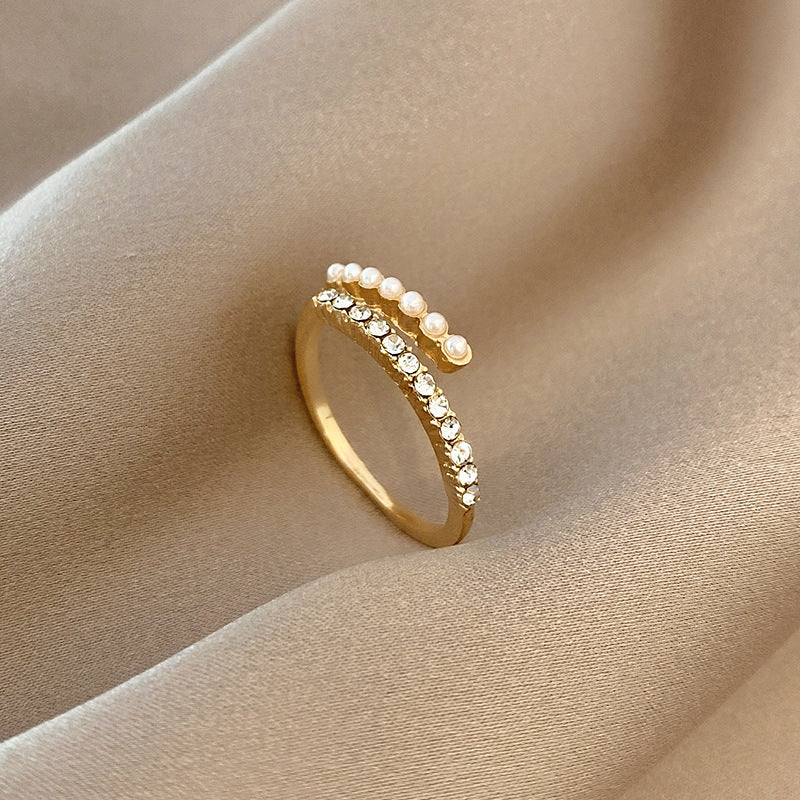 Bague Virelle Perle Cristal Ouvert | Or
