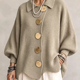 CARDIGAN FEMME OVERSIZE À COL BOUTONNÉ EN MAILLE CÔTELÉE