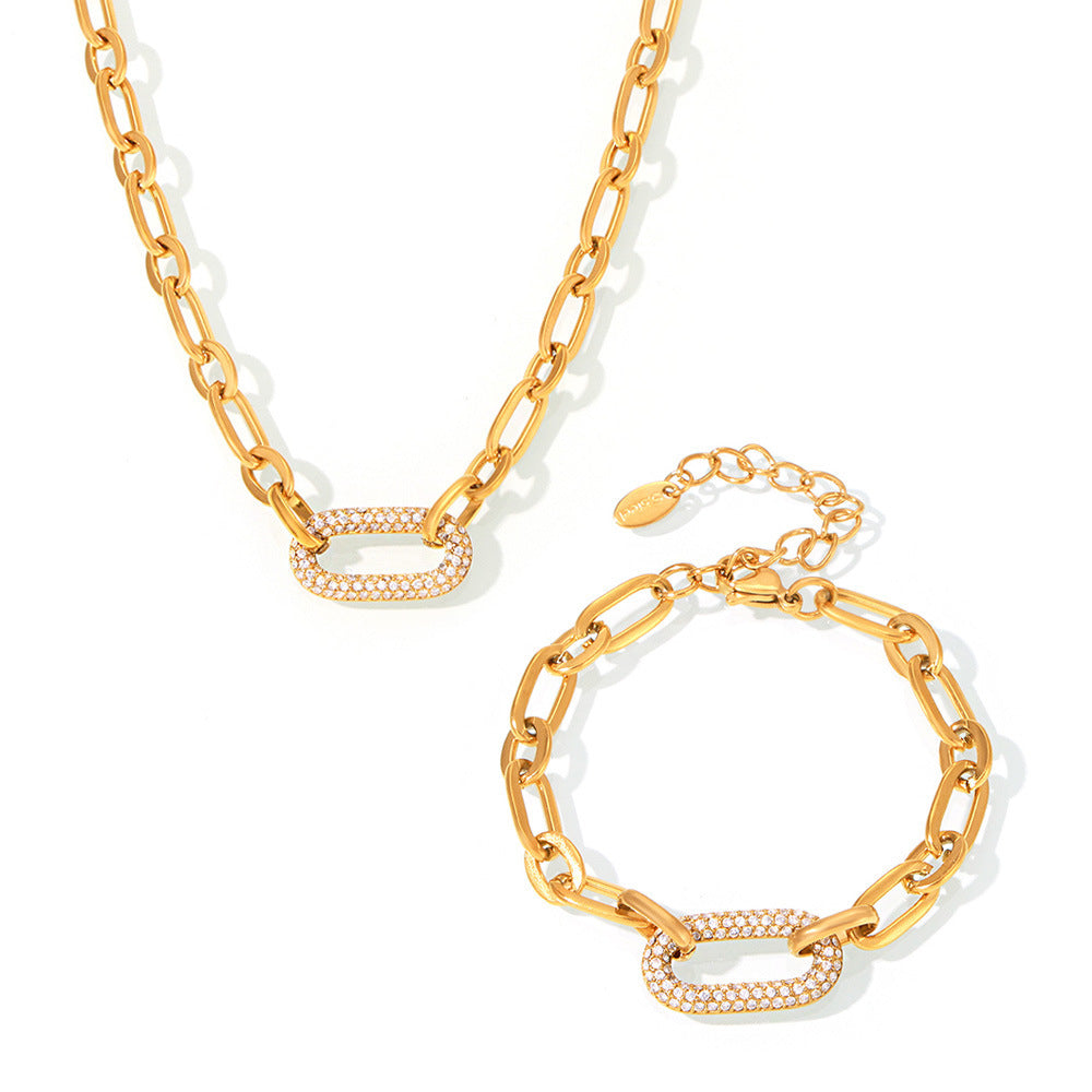 Ensemble Pavé Imposant Chaîne Maillon Bijoux | Or