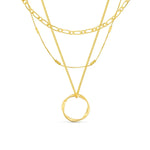 Open Circle Three Row Necklace - Gold
