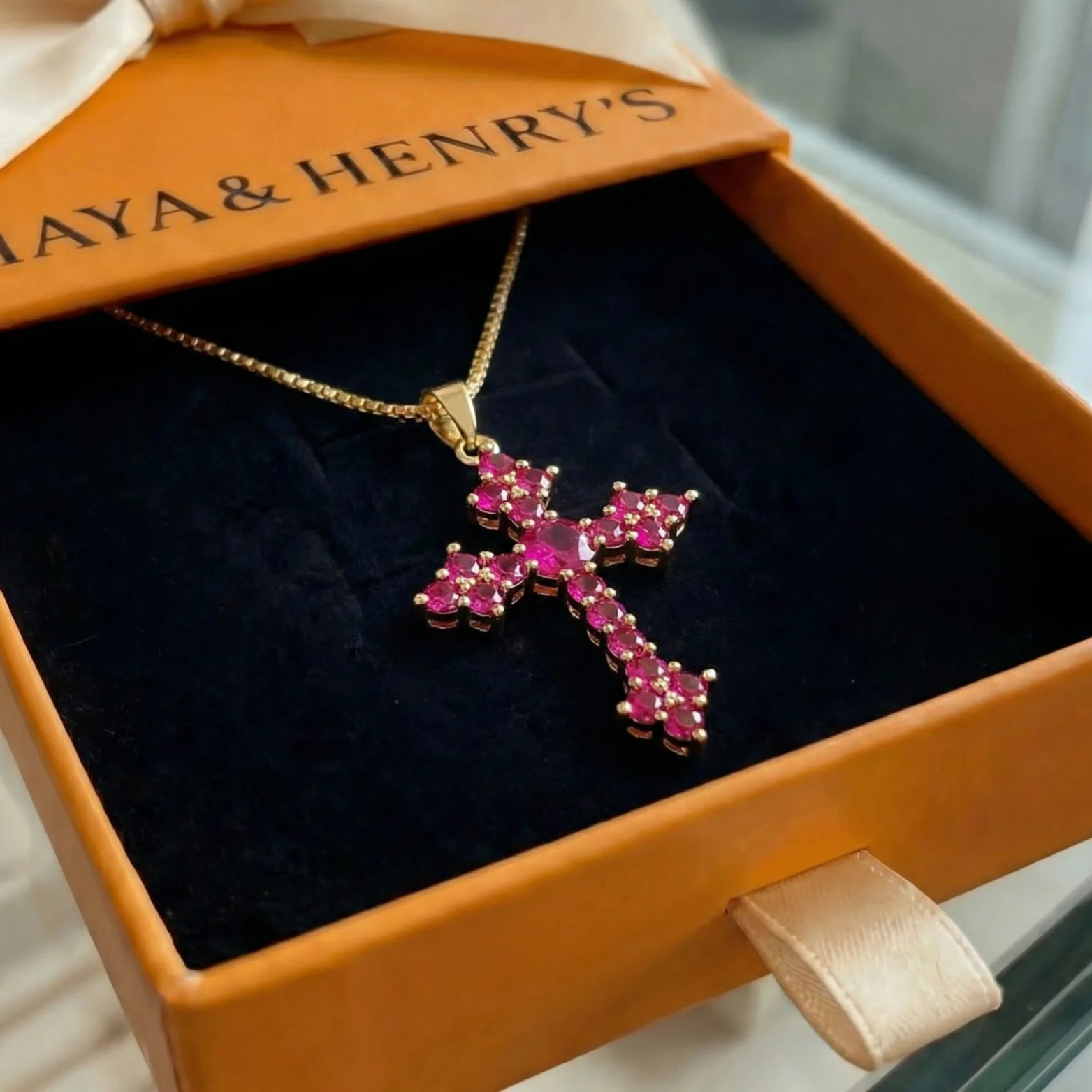 Collier Rose Cluster Croix | Or