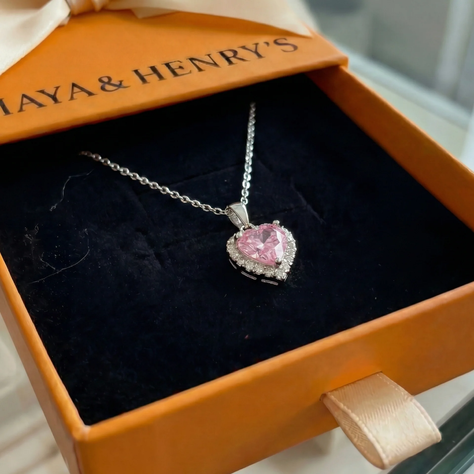 Collier Rose Cœur Éclat | Or Blanc
